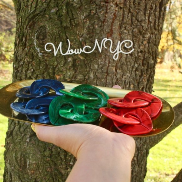 New Navy Tortoise Layered Circle Chain Earrings - Picture 5 of 9